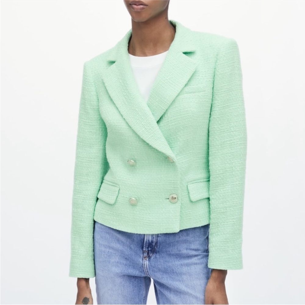 NWT ZARA Cropped Blazer in Mint Green